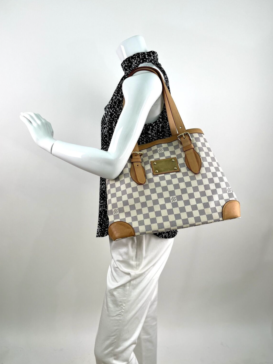 Authentic Louis Vuitton Damier Azur Hampstead MM Tote Bag Authentic Louis Vuitton Damier Azur Hampstead MM Tote Bag