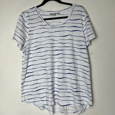 Chicos Shirts Women Large Crew Neck White Stripe Short Sleeve