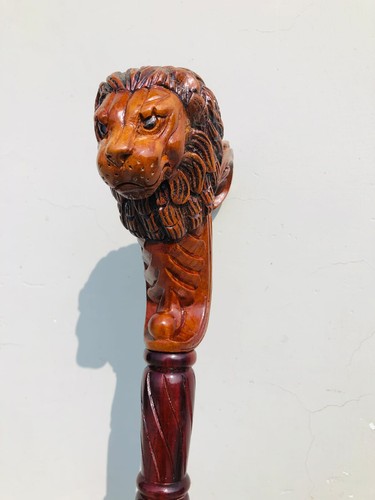 Handmade Wooden Walking Stick, Lion Head Palm Grip Ergonomic Handle! Best Gift - Picture 9 of 14