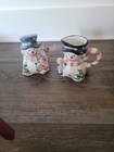 Rare Cracker Barrell Snowman Sugar Bowl And Creamer Set