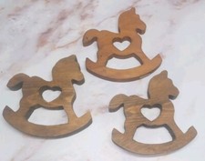 Vintage3 Hand-Stained Wooden Rocking Horses Rustic Nursery Decor Holiday Gift