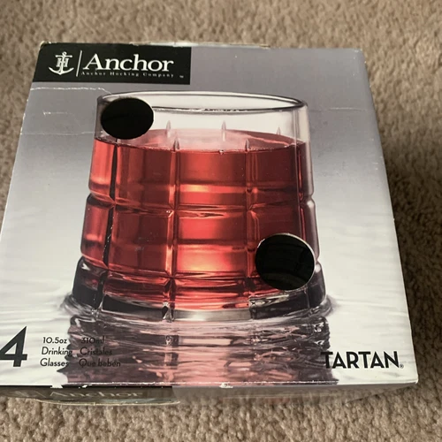 Vintage Anchor Hocking Manchester Clear Tartan Set Of 4 Old Fashioned Glasses