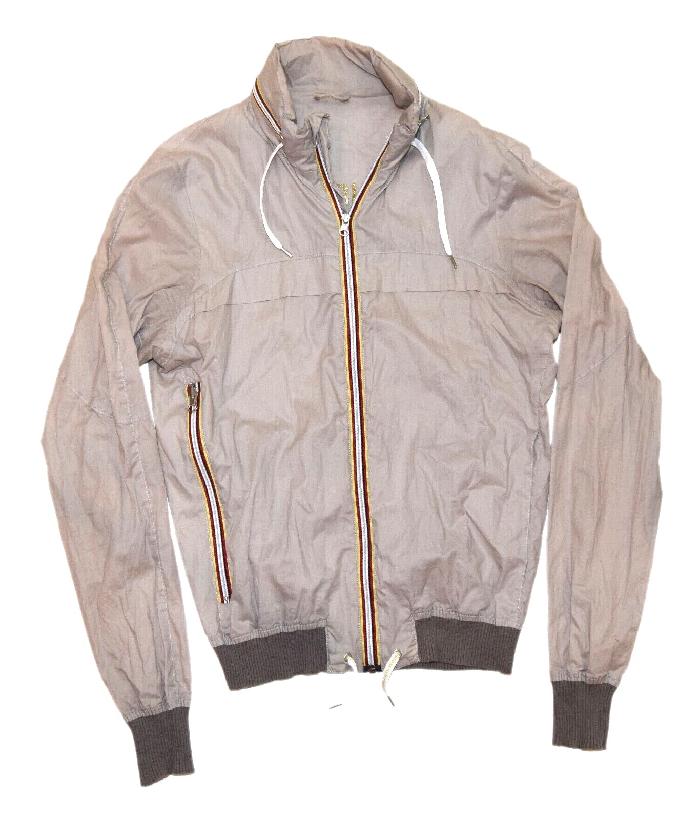 $499 Gold Bunny Mens Lightweight Hooded Windbreaker Jacket Italy Gray Small