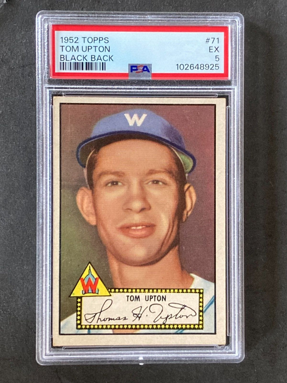 1952 Topps #71 Tom Upton Black Back Set Break PSA 5