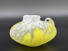 Fujita Kyohei (1921-2004) Handblown Japanese Yellow White Glass Vase with Handle