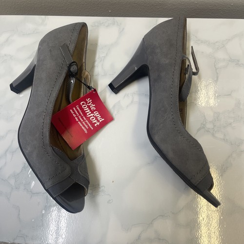 Dexflex Comfort Suede Women’s Buckle Heel Shoes Gray Size 9, 9.5 and 6.5 - Picture 3 of 6