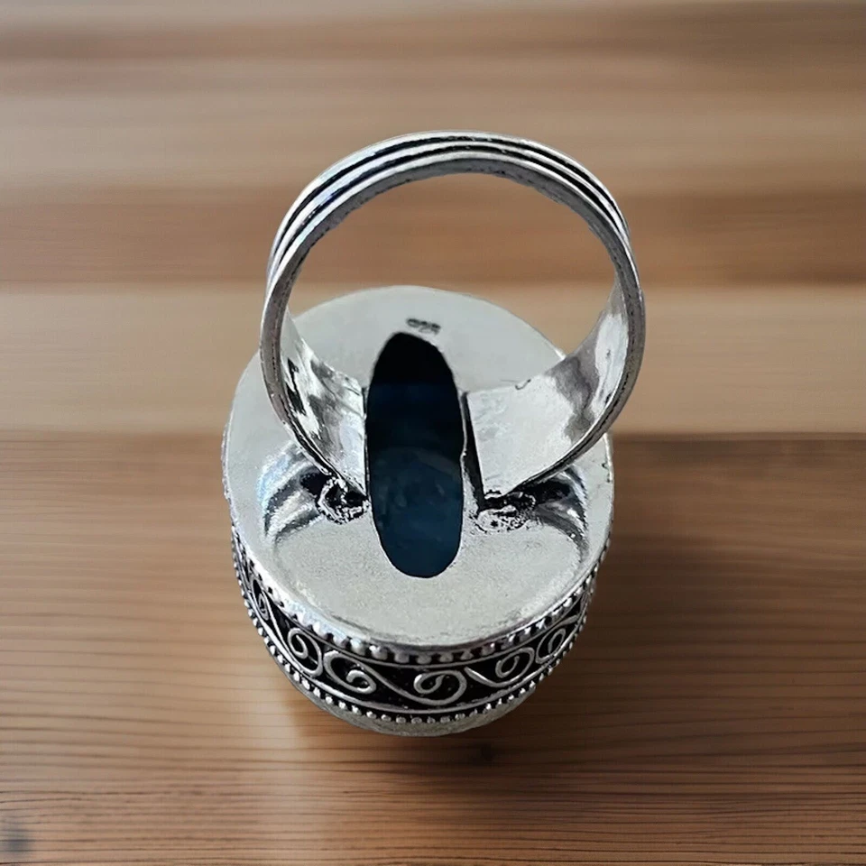 Кольцо с голубым апатитом и драгоценными камнями размер 9 -925 посеребренное - новое! - Изображение 4 из 4