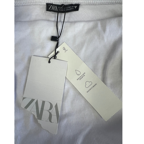 ZARA Women’s White Ribbed Short Puffed Sleeve Ruched Sides Crop Top Sz Large NWT - Picture 12 of 16