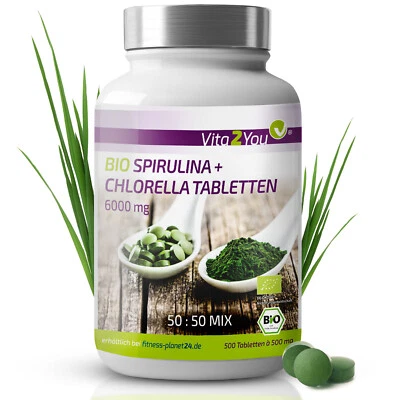Vita2You Bio Chlorella + Spirulina Tabletten - 50:50 Mix - 500 Tabletten - 500mg