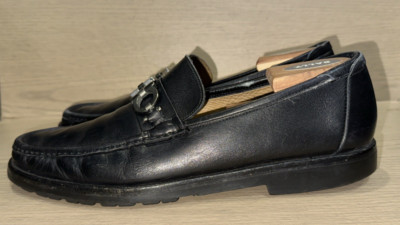 SALVATORE FERRAGAMO BLACK LEATHER LOGO DETAIL BIT LOAFERS Sz 11D MADE IN ITALY