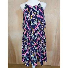 YA Los Angeles Blue Floral High Neck Blouson Dress Size Large