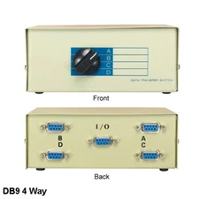 Kentek DB9 Female 4 Way Manual Data Switch Box RS-232 D-Sub I/O ABCD Rotary Dail