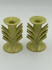 Vintage Red Wing Pottery Chartruise /lime Green Taper Candle Holders Set Of (2)