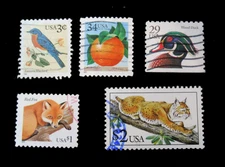 US Stamps Scott 2482 2484 3033 3034 3492 Animals Birds Orange Lot of 5 Used