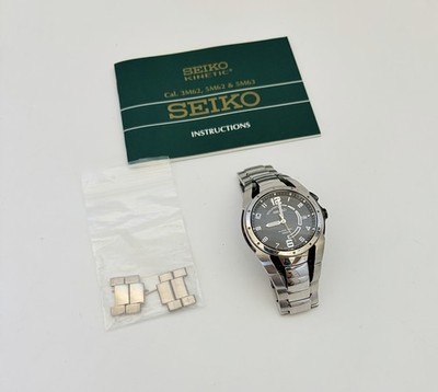 Seiko Kinetic 100M Watch   Stainless Steel Band   Black Dial   Water-Resistant