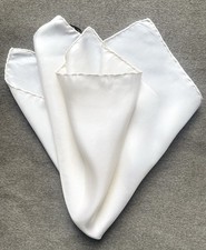Vintage Silk Ashear Pocket Square Hand Rolled Solid Off-White Italy 17.5"