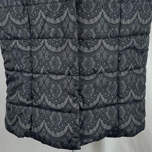 Tribal Black & Gray Lace Print Faux Fur Women's Puffer Vest NWOT Size L - Picture 3 of 12