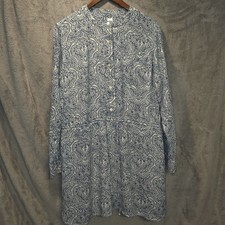 Gap Women's Long Sleeve Drawstring Dress Size Large Blue & White Geometric Print