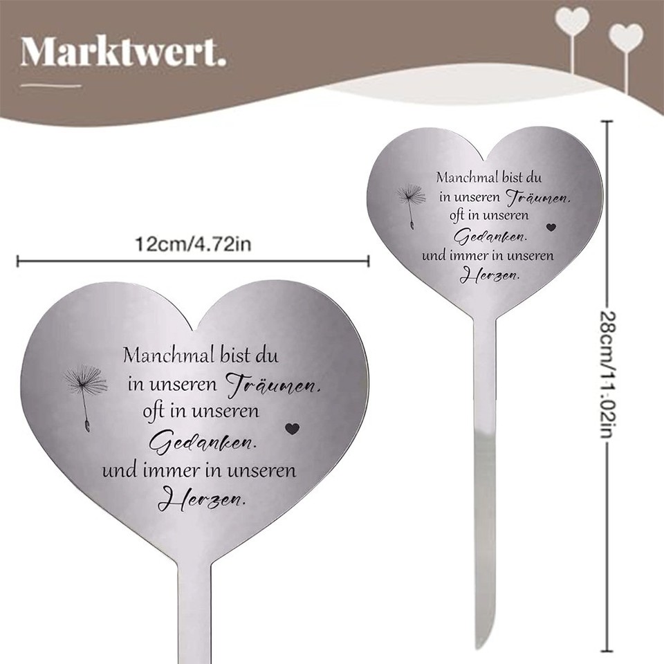 Personalisiertes Grabschmuck Doppelherz - 18x19 Cm Gedenktafel Für Verstorbene Mit Gravur