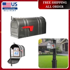 Mailbox Pewter Post Mount Heavy Duty Steel Large Capacity No Assembly Required