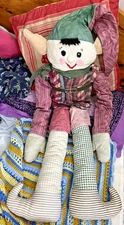 Vintage Elf Large Rag Doll, Hand Crafted Cotton, 34" long