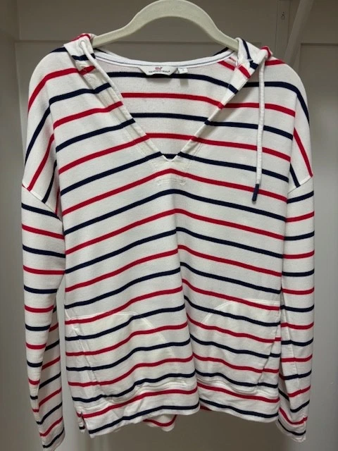 Women's VINEYARD VINES Red, White, Blue Striped Hooded Pullover with Pockets - S