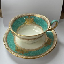 Rare Wedgwood Columbia dark TURQUOISE open shaped Footed Cup & Saucer England