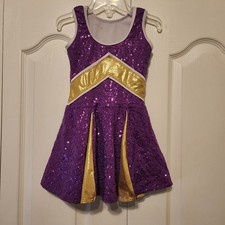 Revolution Dancewear Costume Purple Gold Sequin Dress Girls Size S Dance Cheer