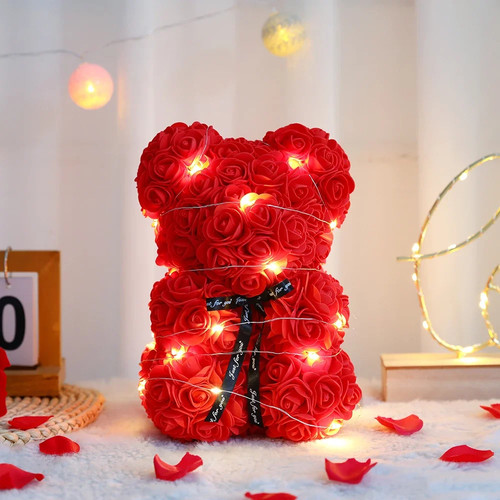 25cm Artificial Teddy Rose Flower Bear with Box Romantic Valentines Day Gift - Picture 6 of 29