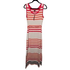 Talbots NEW Striped Maxi Dress Womens MED Red Orange $89 Summer Beach Resort