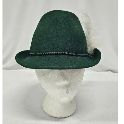 Vintage Green Wool Tyrolean Alpine Hat Oktoberfest Bavarian Feather Plume - Image 1 of 4