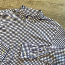 Jos A Bank Shirt  XL Blue Gingham Plaid Check Traveler's  performance stretch