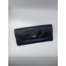 Coach Dark Navy Long Envelope Wallet Om Pebble Leather Signature Interior EUC