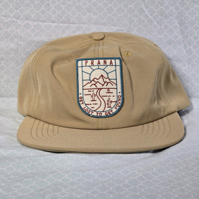 PRANA GAZIN PATCH HAT Nomad Get Lost to Get Found UPF 50 Tan SnapBack Outdoors