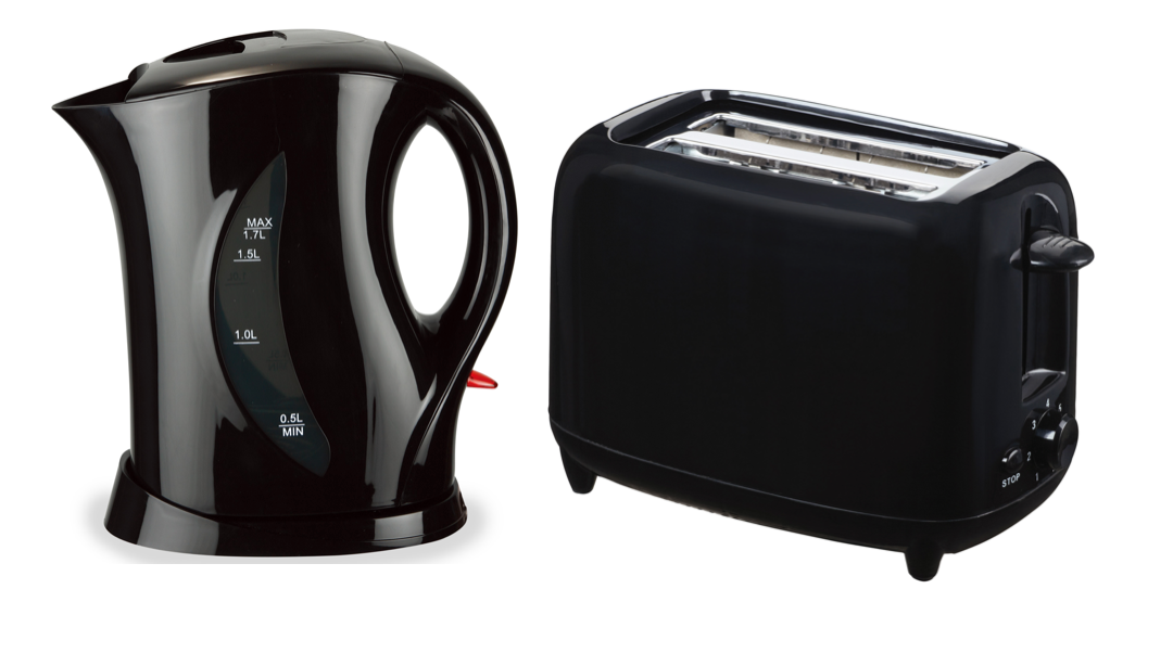 Quest Kettle 1.7L + Toaster 2 Slice Black Low Wattage Caravan Motorhome Boat Van