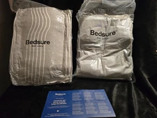 Bedsure 7-Piece King Comforter Set – Grey Striped Comforter w/Grey Sheets NIB