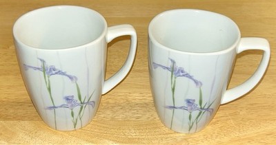 Corelle Coordinates Square Shadow Iris Purple Floral Mugs With Stripes Set Of 2