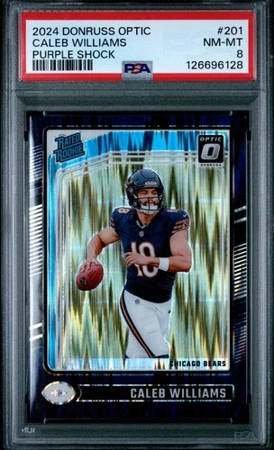 2024 PANINI DONRUSS OPTIC PURPLE SHOCK #201 CALEB WILLIAMS ROOKIE RC PSA 8