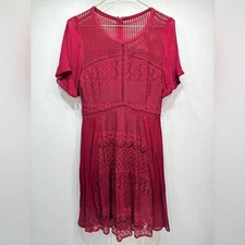 Burgundy Party Dress Lace Inlay Flutter Sleeve Whimsigoth Fairy Doe & Rae Small