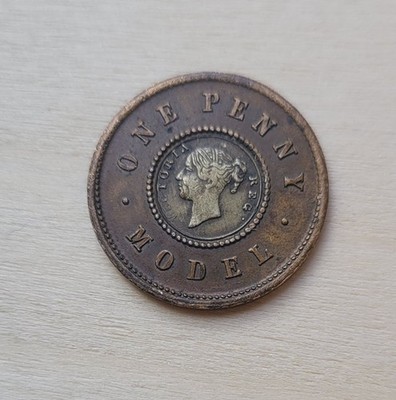 1844 One Penny Model Queen Victoria Nickel Zinc Center In Copper Ring Coin Token
