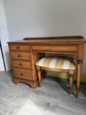 Pine Dressing Table/Desk With Recently Upholstered Stool. 112cm X 76cm X 45cm