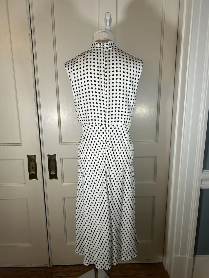 Vestido Georgette Lauren Ralph Lauren Lunares Cuello Atado Mujer Talla 8 Azul Marfil Foto 2 de 4