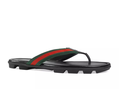 GUCCI Titan Signature Web Stripe Leather Thong / Flip Flop 