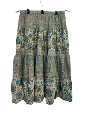 Vintage Phool BOHO Tiered Maxi Skirt Women's XL Floral Sequin India EUC