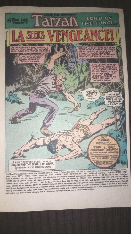 Marvel Comics Tarzan Lord Of The Jungle Lot #5 Oct 1977 And #6 Nov 1977 Vintage  - Image 2 of 4