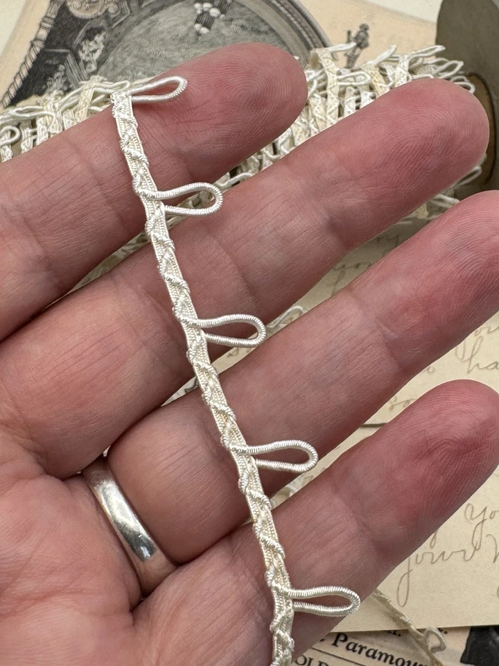 Petite Braid Trim w/ Elastic Button Loop Vintage Cream Color CIRCA 25 YARDS - Image 2 of 4