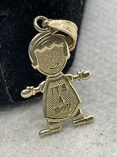 CUTE Solid 14K Yellow Gold Little Boy  IT  S A BOY  Charm Pendant 0.6gr.