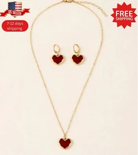 Women Necklace Earrings Set Heart Pendant Cubic Zircon Chain Fashion Jewelry