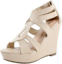 TOP Moda Womens Lindy-88 Platform Sandals, Beige, 6.5