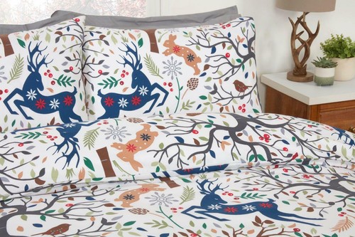 Winter Skandi Woodland Forest Animals Stag, Rabbit Duvet Quilt Cover Bedding Set - Picture 11 of 12